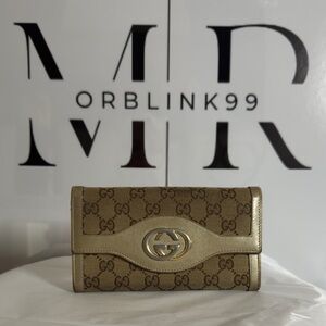 Gucci Beige And Brown Long Wallet Authentic Canvas